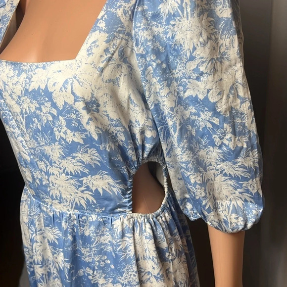 WAYF Midi Floral Western Dress Size M Cut Out Preppy Balloon Sleeve - Picture 7 of 13